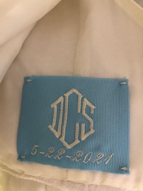 monogram label wedding dress