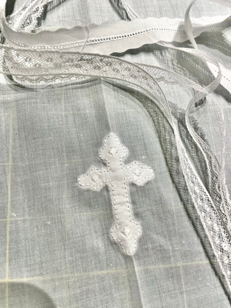christening outfit nelona batiste shadow machine embroidery cross