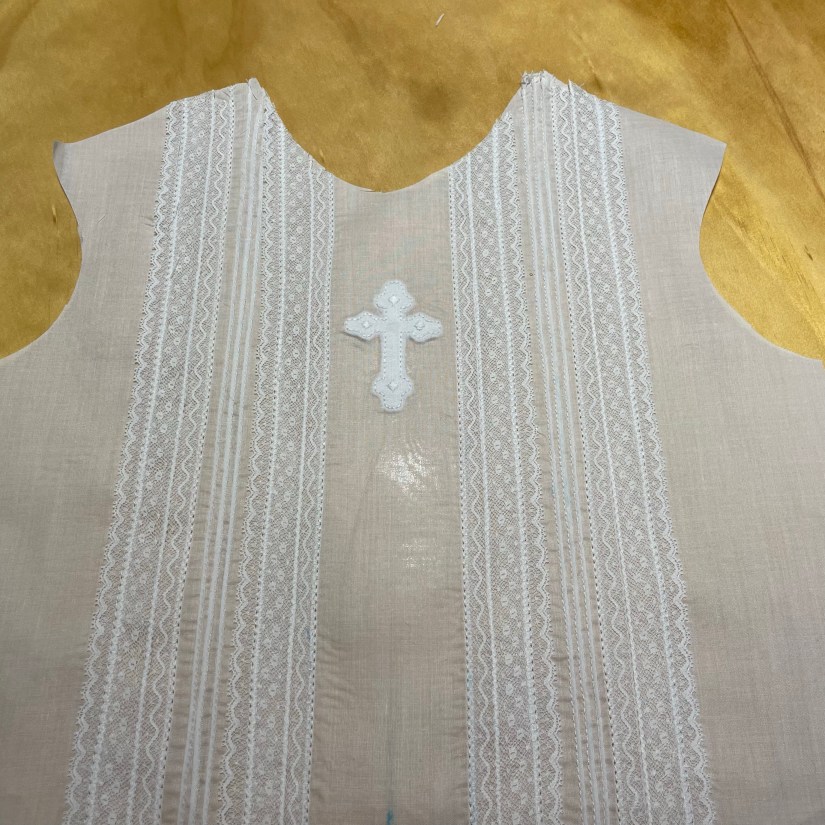 christening gown outfit lace embroidery pintucks